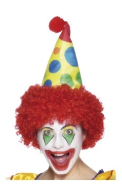 Smiffys Yellow Clown Hat With Red Wig Accessory