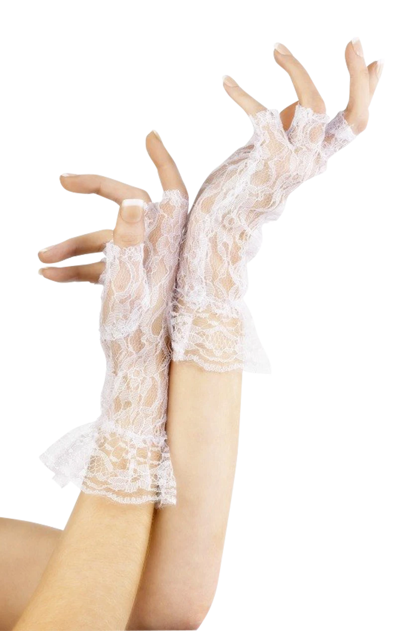 Smiffys White Short Lace Fingerless Gloves 3 Smiffys White Short Lace Fingerless Gloves
