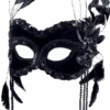 Black Velvet Facepiece With Feathers -Palmer Sales 00011743p