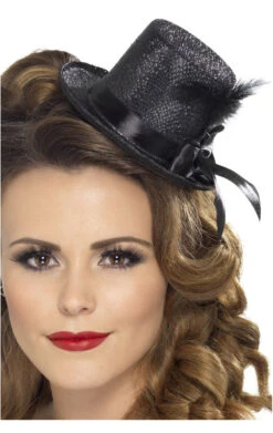 Smiffys Womens Black Feather Mini Top Hat