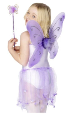 Smiffys Kids Purple Butterfly Wings And Wand Accessory Set