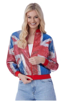 GENERIC Womens Union Jack Sequin Bomber Jacket