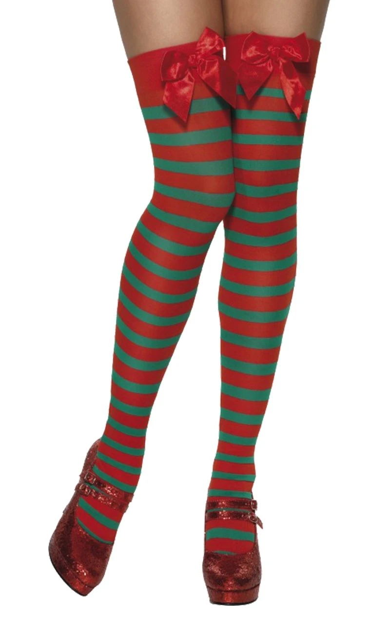 Smiffys Stripy Elf Thigh High Stockings 3 Smiffys Stripy Elf Thigh High Stockings